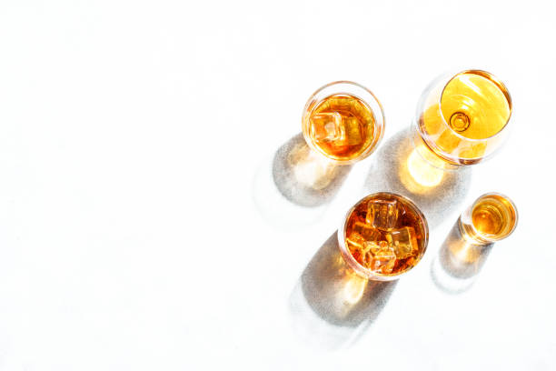 istock Strong alcohol drink. Whisky, rum, tequila, cognac at white background. 2076382355
