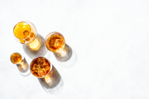istock Strong alcohol drink. Whisky, rum, tequila, cognac at white background. 2076382356