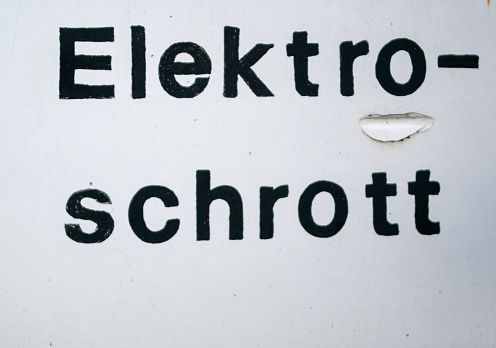 Sign for electronic waste in the recycling center in german