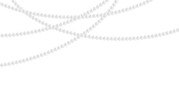 White pearl beads garlands background. Strings of pearl beads necklaces for jewelry vector background. Pearl beads strings background. Garlands of white pearl beads on transparent background. Luxury, wedding, Valentine or Christmas background. background of the pearl necklace stock illustrations