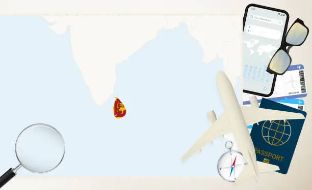 Vector illustration of Sri Lanka map and flag, cargo plane on the detailed map of Sri Lanka with flag.