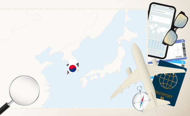 istock South Korea map and flag, cargo plane on the detailed map of South Korea with flag. 2076404314