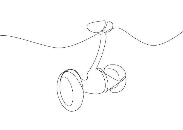 Vector illustration of Gyroscooter one line art. Continuous line drawing of sport, transportation, speed, electric, roller, hobby, mobile, teenager, hipster, activity, wheel, hover.