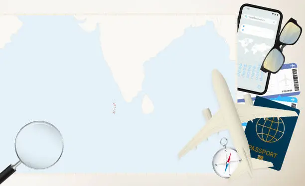 Vector illustration of Maldives map and flag, cargo plane on the detailed map of Maldives with flag.