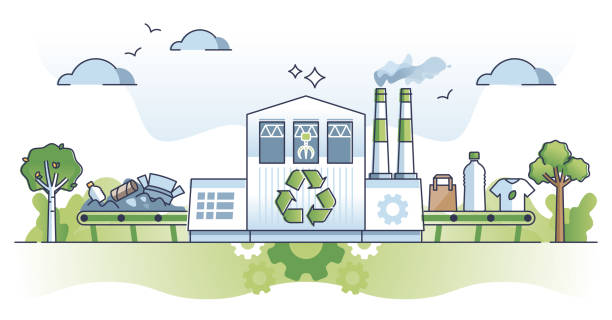 ilustrações, clipart, desenhos animados e ícones de conceito de esboço de instalação de processamento de resíduos para triagem e reciclagem de lixo - sorter