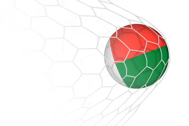 Vector illustration of Madagascar flag soccer ball in net.