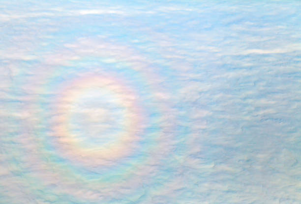 Glory around the shadow of a plane against clouds