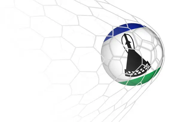 Vector illustration of Lesotho flag soccer ball in net.