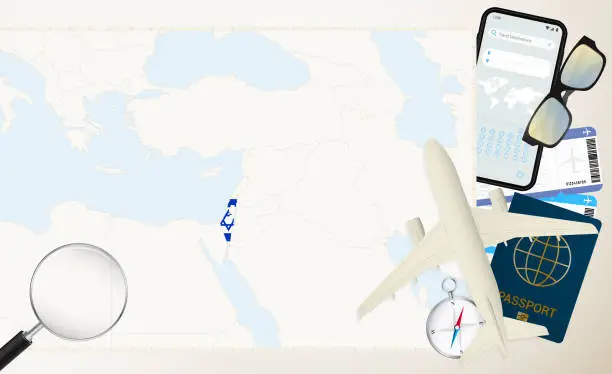 Vector illustration of Israel map and flag, cargo plane on the detailed map of Israel with flag.