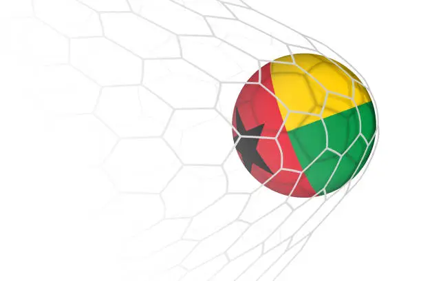 Vector illustration of Guinea-Bissau flag soccer ball in net.