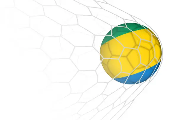 Vector illustration of Gabon flag soccer ball in net.