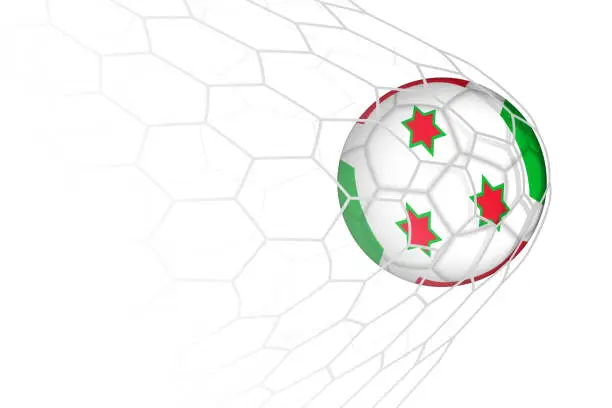 Vector illustration of Burundi flag soccer ball in net.