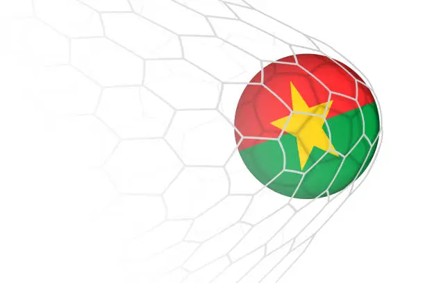 Vector illustration of Burkina Faso flag soccer ball in net.