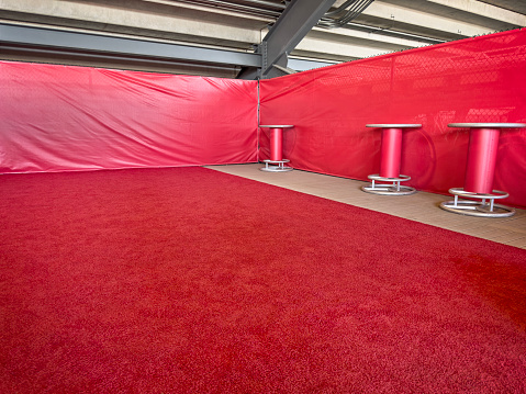 Event area of a venue with with red carpet