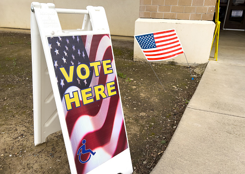 Sign to vote at a voting location on a voting day in USA