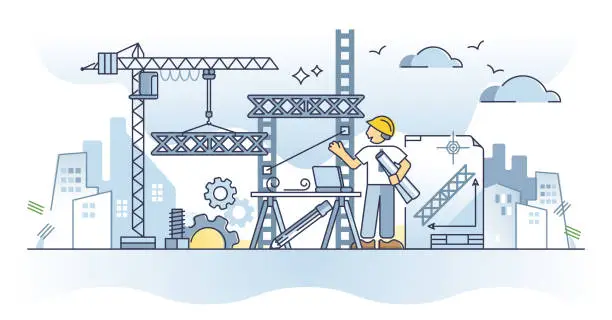 Vector illustration of Structural engineer work with material strength knowledge outline concept