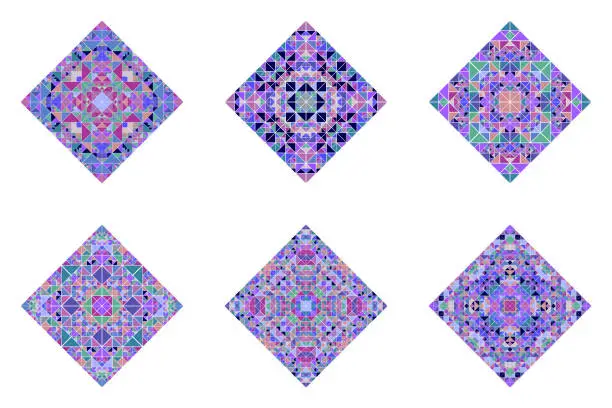 Vector illustration of Polygonal geometrical isolated mosaic square shape set