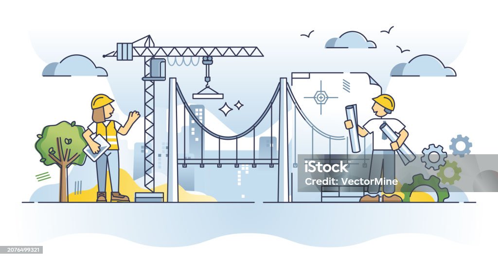 Civil Engineer Explaining Images Civil Engineer Profession And Work With Infrastructure Outline Concept ...
