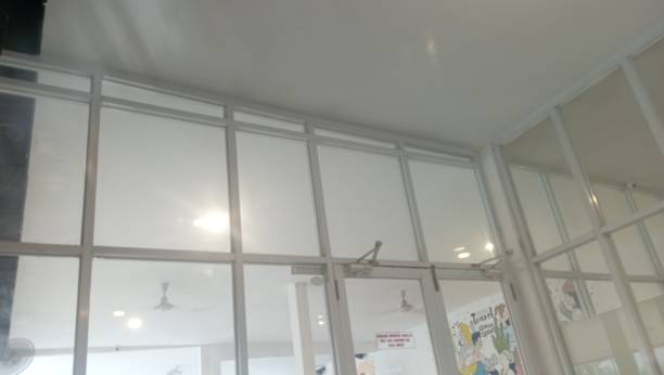 istock The glass design in the cafe and interior has a white theme 2076584864
