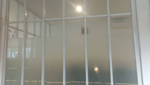 istock The glass design in the cafe and interior has a white theme 2076585371