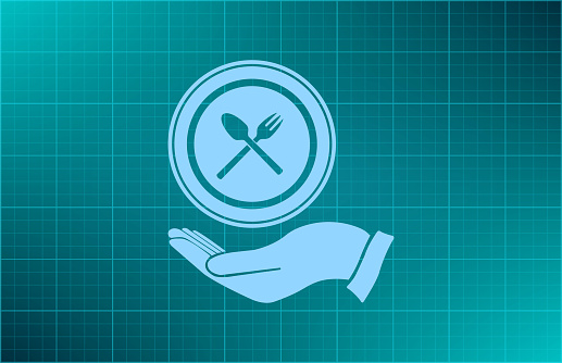 vector illustration of the sign with a spoon on the hand, a fork and a plate