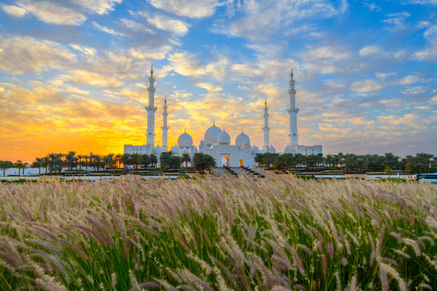 아랍 에미리트 아부다비에 있는 uae에서 가장 큰 모스크인 셰이크 자이드 그랜드 모스크(sheikh zayed grand mosque). - minaret international landmark national landmark sheikh zayed mosque 뉴스 사진 이미지