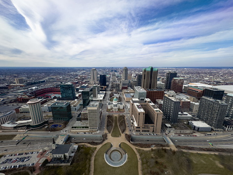 Areal view of the city of St Louis from the Gateway Arch