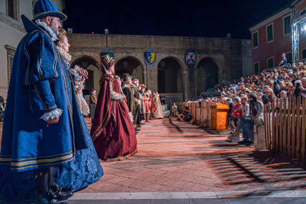 Acquasparta, Terni, Umbria, Italy: 11 June 2022The famous Acquasparta Renaissance Festival recalls the ancient splendors of the seventeenth-century town,with parades in period costumes.Here we see the arrival in Piazza Federico Cesi where most of the shows will be held.