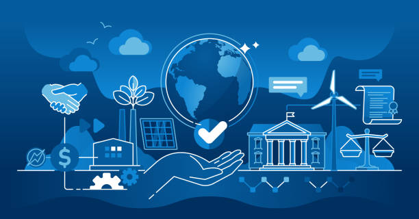 ESG or environmental social governance for sustainable future outline concept ESG or environmental social governance for sustainable future outline concept. Ecological company standards and renewable principles for nature protection and sustainability vector illustration. dedication industry stock illustrations