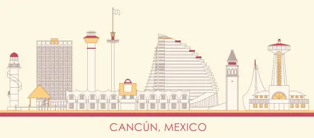 Vector illustration of Cartoon Skyline panorama of city of Cancun, Mexico