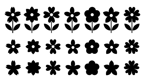 Flower icon. Black linear flowers icons collection. Simple vector flower icon. Flowers icons set isolated .