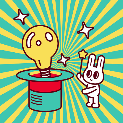 Easter Characters Vector Art Illustration
A cute bunny waving a magic wand, a big idea light bulb popping out of a big magic hat.