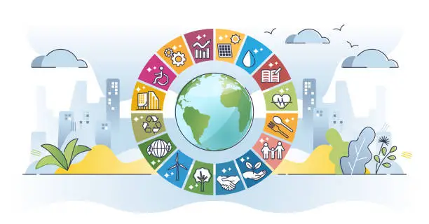 Vector illustration of SDG or sustainable development goals by united nations outline concept