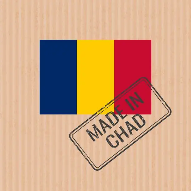 Vector illustration of Made in Chad badge vector. Sticker with Chad national flag. Ink stamp isolated on paper background.