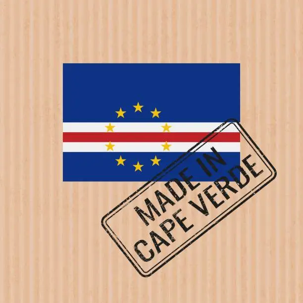 Vector illustration of Made in Cape Verde badge vector. Sticker with Cape Verde national flag. Ink stamp isolated on paper background.