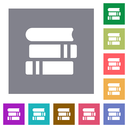 Stack of books solid flat icons on simple color square backgrounds