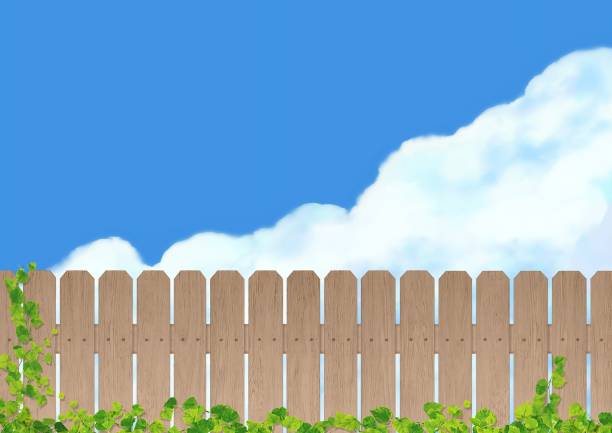 ilustrações de stock, clip art, desenhos animados e ícones de brown wooden fence and blue sky/a - ivy backgrounds wood fence