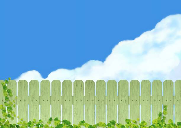 zielony drewniany płot i błękitne niebo/a - ivy backgrounds wood fence stock illustrations
