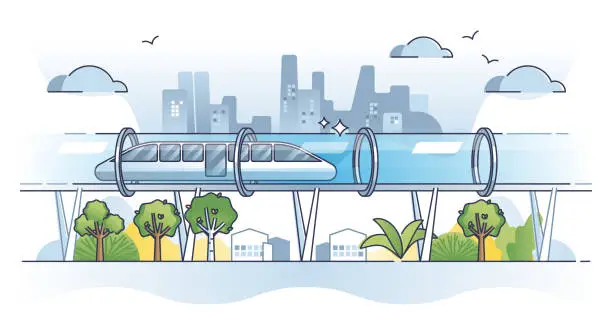 Vector illustration of Hyperloop train transportation with high speed express outline concept