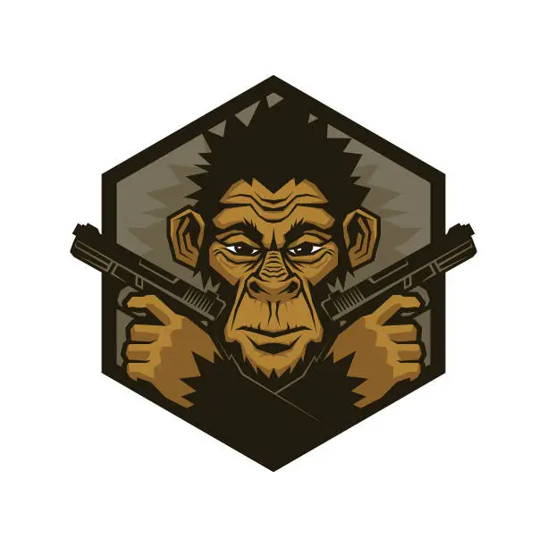 Vector illustration of Monkey, Gorilla, Ape with handguns. Gangster Monkey Character Mascot