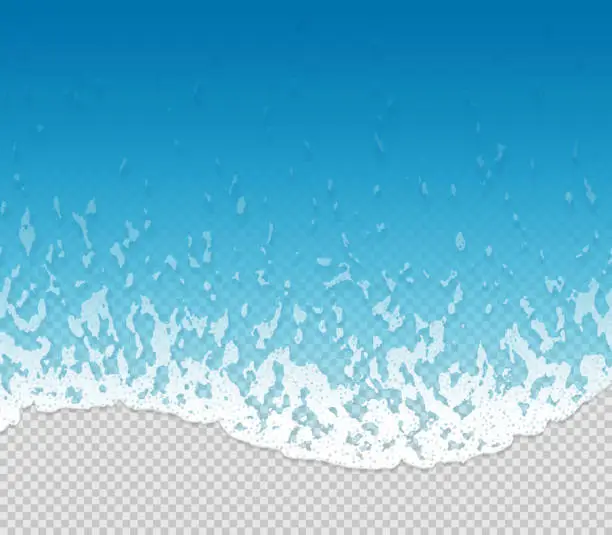 Vector illustration of Realistic sea waves with foam stripes near the shore. Top view vector illustration on transparent background