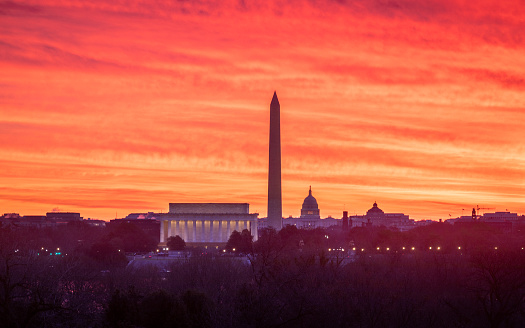 Vibrant sunrise over the National Mall, Washington DC
