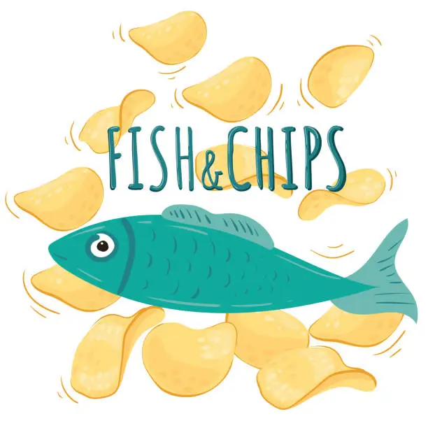 Vector illustration of Fish and chips. English dish with fish.