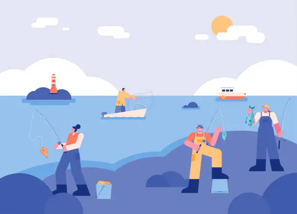 Vector illustration of fishing