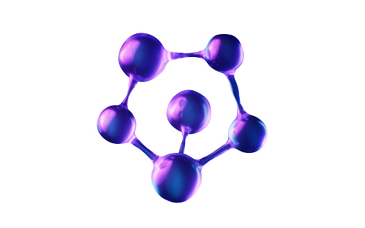 Molecule with dark neon light effect, 3d rendering. 3D illustration.
