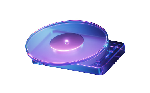 Record player with dark neon light effect, 3d rendering. 3D illustration.