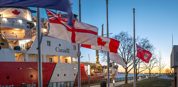 Charleston, SC, USA - February 28, 2024: Fort Riley, a 20-meter U.S. Coast Guard-certified emergency response craft owned by Southeast Ocean Response Services, sails into Charleston Harbor.