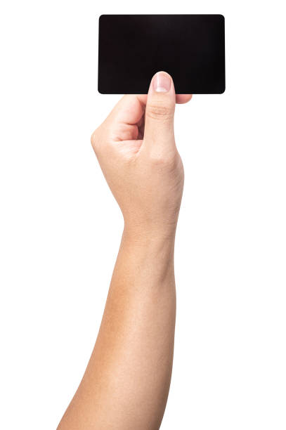 istock The man's hand holds black card isolated on white background. 2077017634