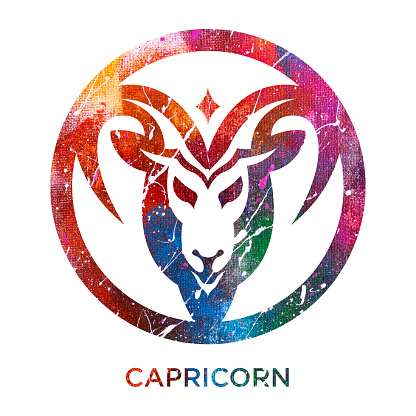 Capricorn zodiac symbol with a colorful painted texture.