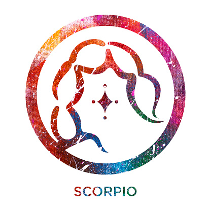 Scorpio zodiac symbol with a colorful painted texture.